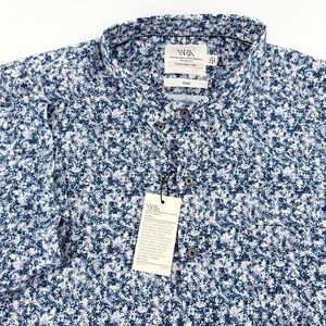 NEW WRK Reworked Shirt Men's XXL Slim Fit Short Sleeve Blue Floral Button Down